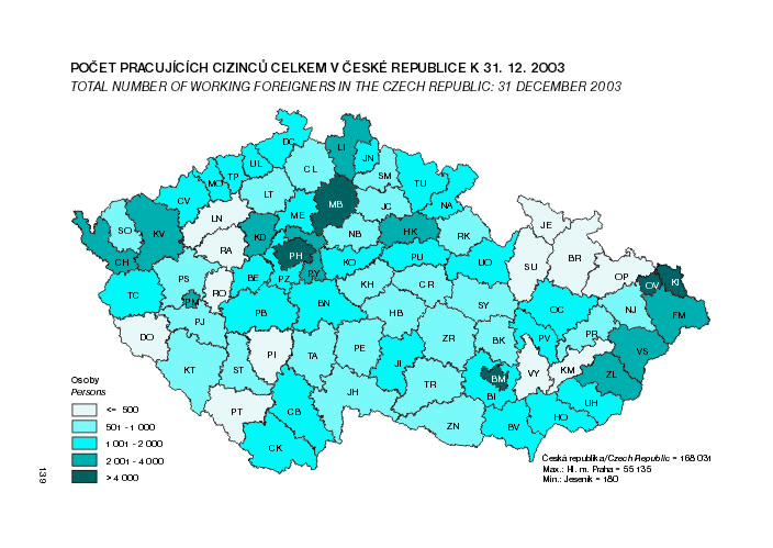 Kart. 11 Počet pracujících cizinců celkem v České republice k 31. 12. 2003